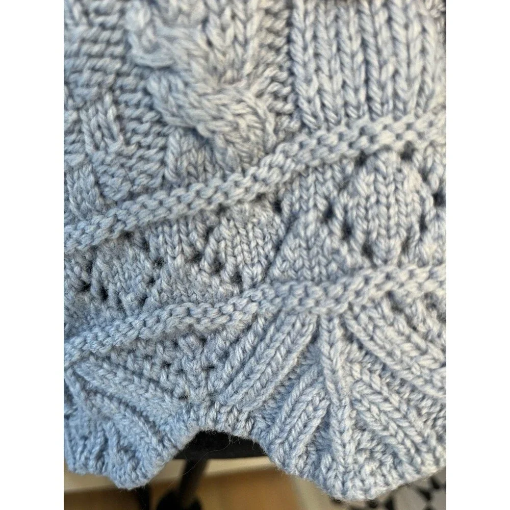 Aran Crafts Women’s Blue Sweater Merino Wool Ireland Cable Zip Hooded Sz Small - Picture 6 of 8